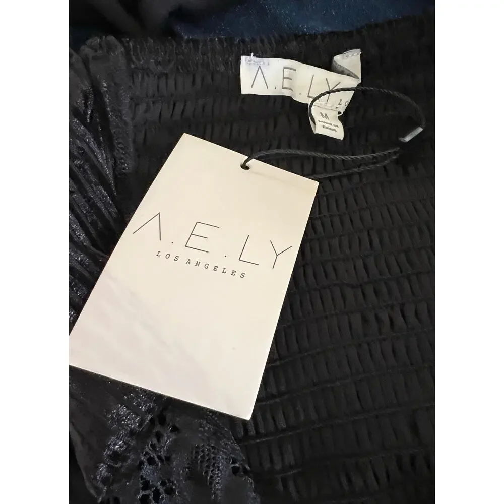 A.E.L.Y Halter top black ribbed black velvet lace tie whimsigoth festival NWT M - Picture 5 of 5
